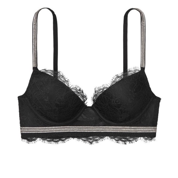 NWOT Victoria's Secret Black Lace Bra with Adjustable Rhinestone Straps 34E 34DD - Picture 12 of 12